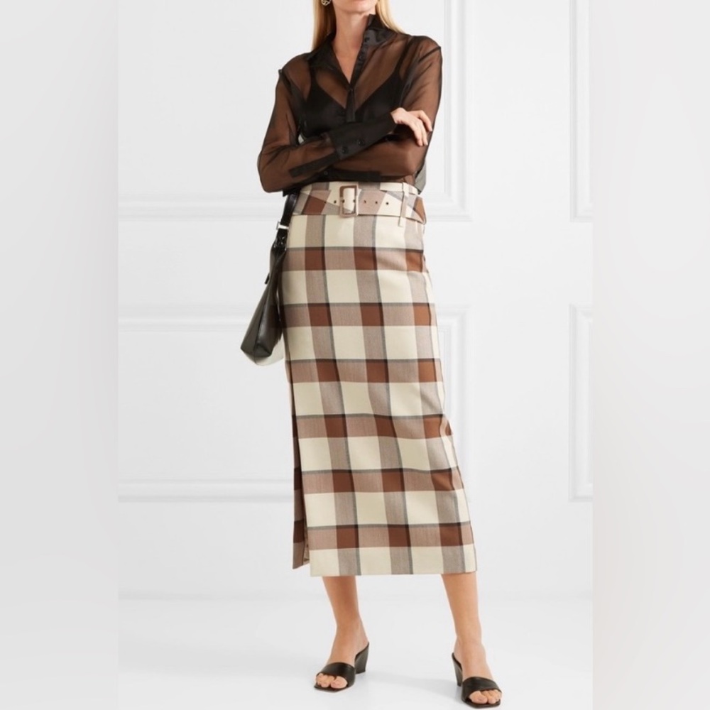 STAUD Simone Plaid Midi Skirt